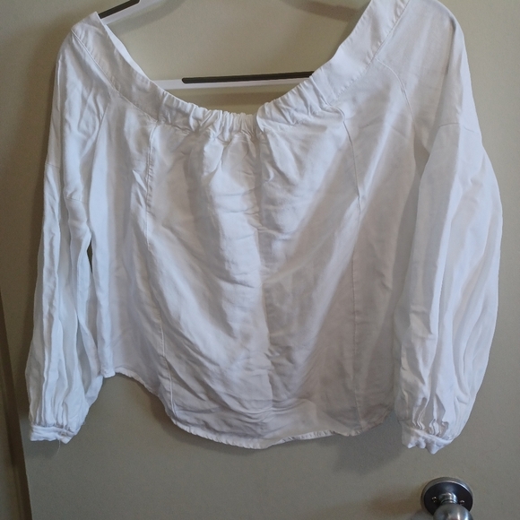 Maeve Anthropologie White Linen Top Boat Neck Balloon Sleeve Women Sz 4 Peasant - Picture 3 of 14